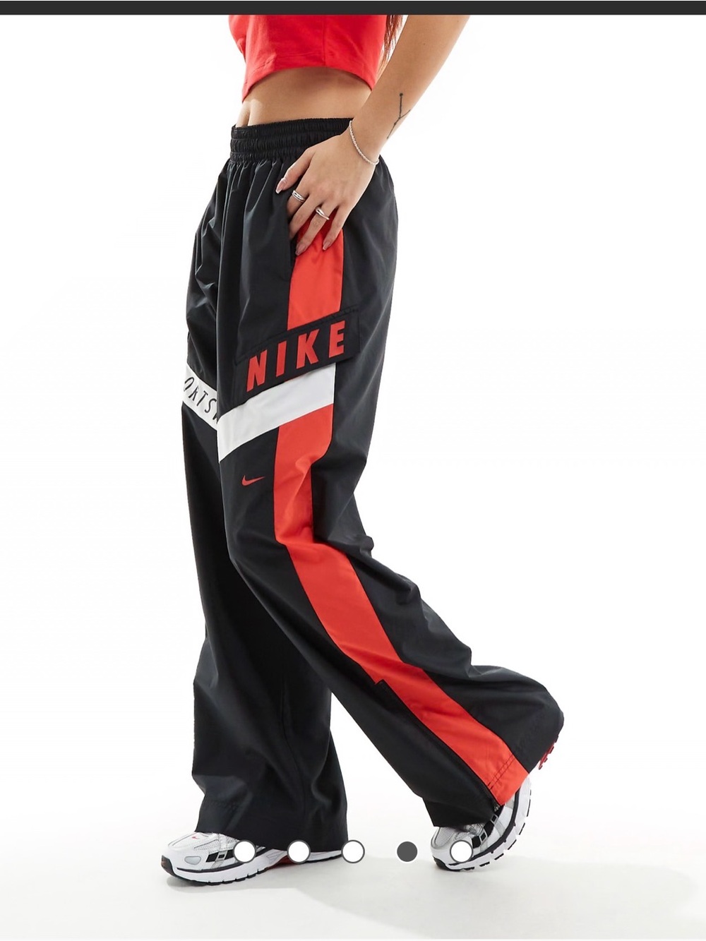 Nike Sportswear Women High Waist Black and Red Trouser Track Pants - S